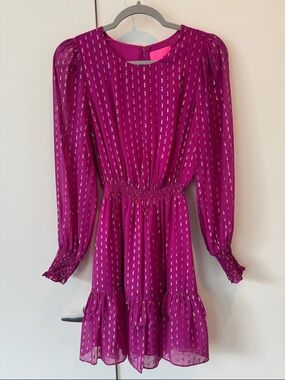 Lilly Pulitzer Fuchsia Pink Silk Mini Dress with Metallic Multicolored Dot Print